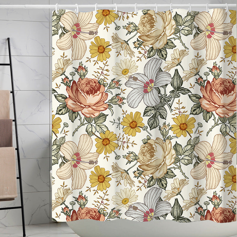 YL-37296 Waterproof Shower Curtain 3D Printed Tropical Jungle Plant Leaves and Flowers Season Polyester Shower Curtain with Hook