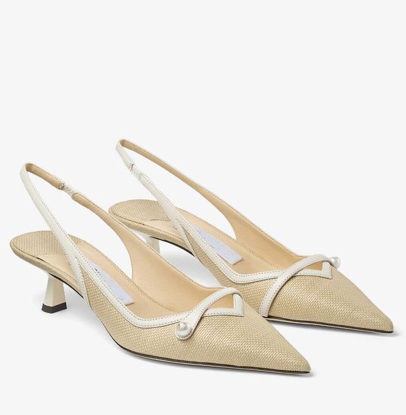 2024 Italian crafted Womens Designer Sandals Shoes Amita Slingback & Pumps Pointed-toe Easy-to-wear Pearl Studs Lady Wedding Party Dress Lad