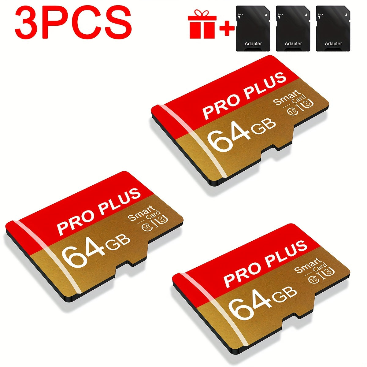 TEMU 3pcs Memory Card 64gb 32gb 16gb With Adapter, High Card 8gb 4gb 2gb 1gb, U3 C10 A1 Memory Tf Card For Tablet-camera-mobile Phone-camera-car