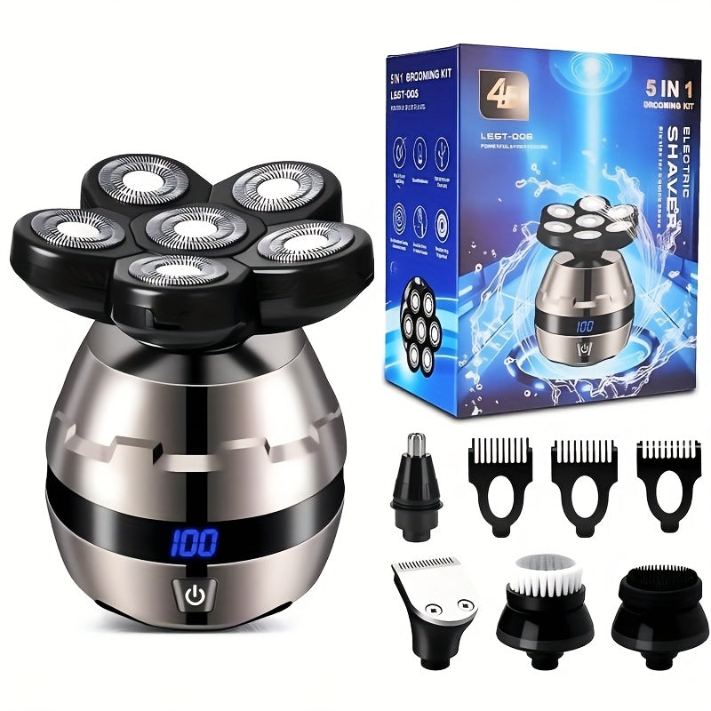 TEMU Men's Electric Shaver With 6-blade Shaving Machine, Grooming Kit, Ipx6, Intelligent Led Display, Double Shaving, Full Body, Usb Rechargeable,