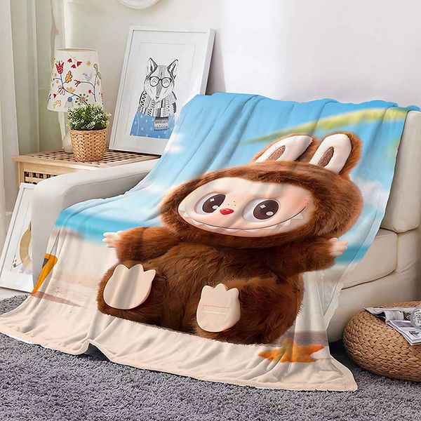 New Cartoon Anime Flannel Blanket Labubu Throw Home Sofa Lunch Break Student Blankets Nap Gift