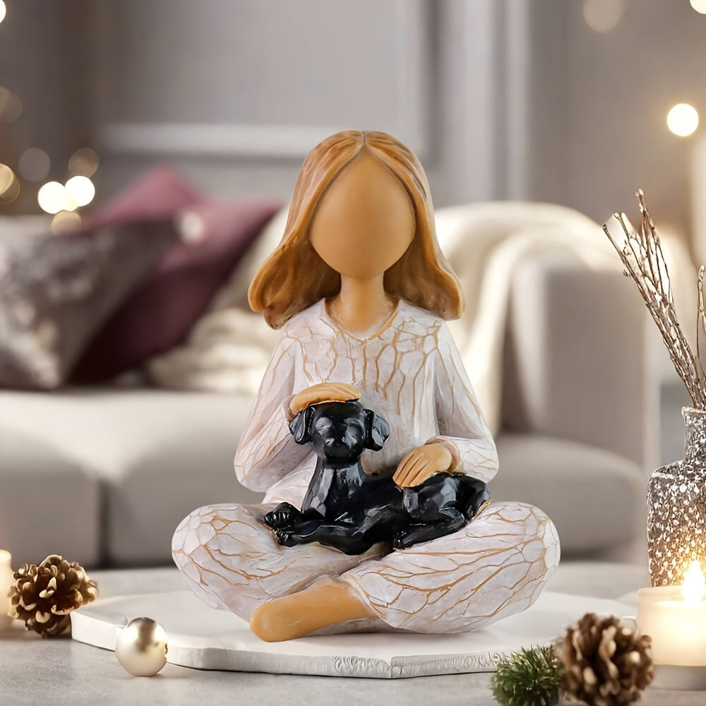 TEMU Resin Willow Carving Figurines And Dog - Handmade Indoor And Outdoor Tabletop Decorations Symbolizing Human-dog Friendship, For Pet Lovers And