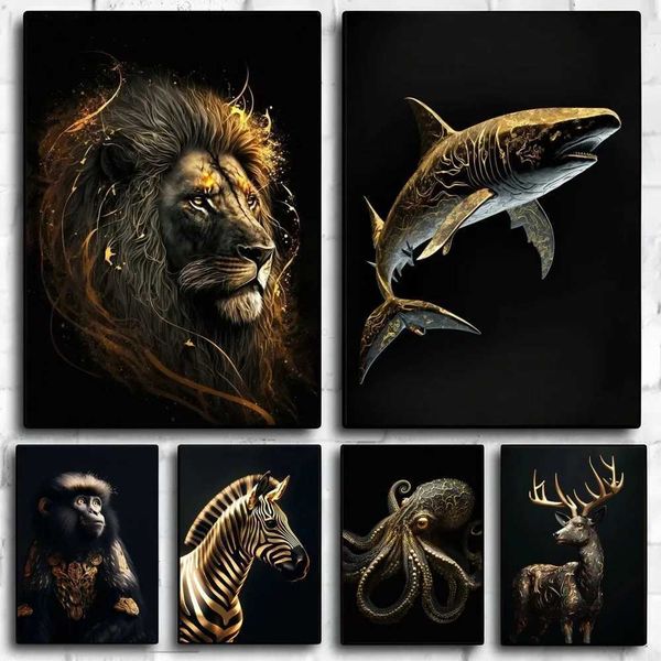 Black Gold Eagle Lion Canva Painting Metal Poster Paper Print Home Living Room Bedroom Entrance Bar Restaurant Cafe Art Paintin Z250210