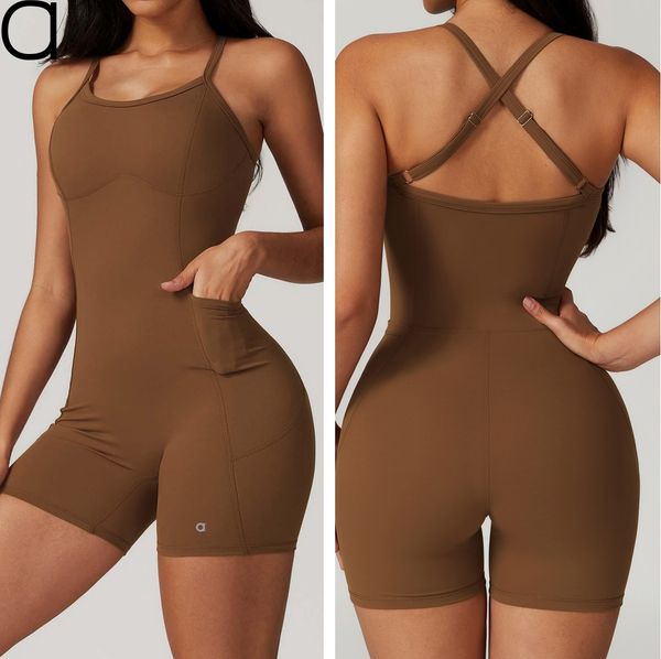 Jumpsuits A374 Women Sports with Pocket Casual Quick Drying Yoga Clothing with Chest Pad