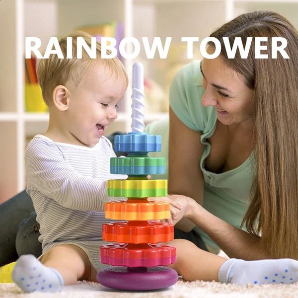 Rotated Rainbow Tower Stacking Music Color Nesting Ring 3 Years Old Montessori Turn Turret Puzzle Early Education Toys Gift 250114