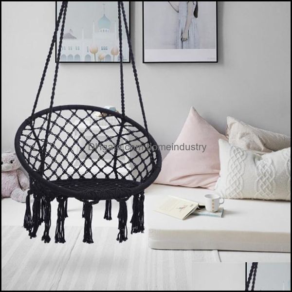 Hammocks Black Swing Hammocks Chair Max 330 Lbs Hanging Cotton Rope Hammock Chairs For Indoor And Outdoora14 Drop Delivery 2021 Home Dh5Iq