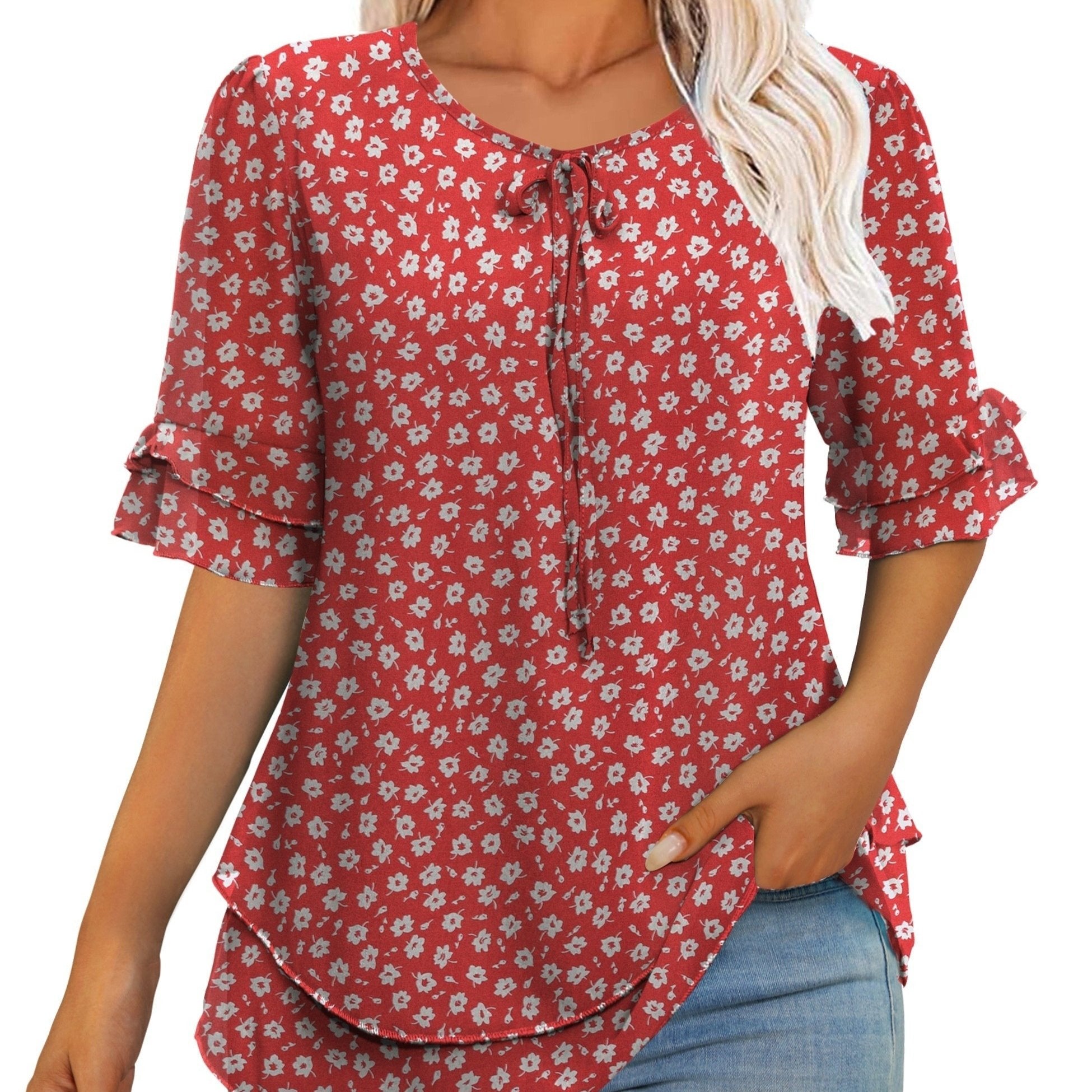 TEMU Womens Blouses Dressy Casual Short Sleeve Work Tunic Tops Round Neck Business Shirts