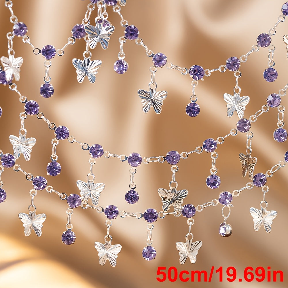 TEMU Mingxuan Copper Synthetic Crystal Pendant, Tri-pronged Purple Bead For Making, Necklace Bracelet Tassel Accessory