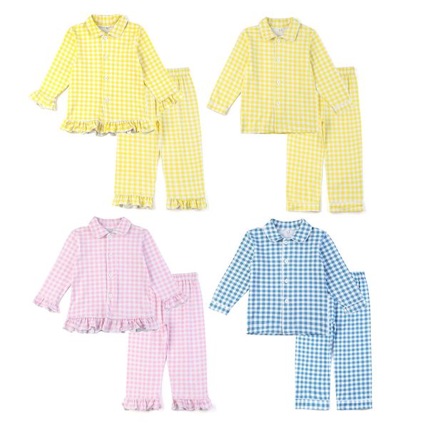 Wholesale childrens clothing 100% pure cotton sleepwear spring pleated baby sleepwear long sleeved boys and girls sleepwear 241113
