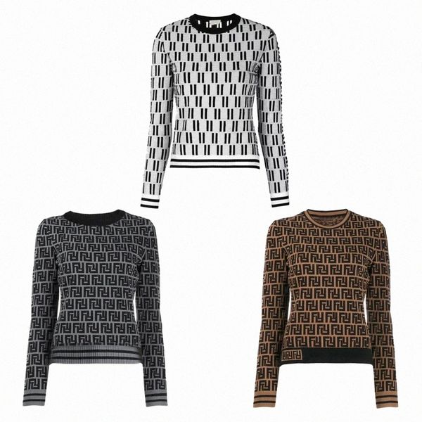 2024 Spring Womens Sweater Long Sleeve Pullover Round neck striped Knitted High End Jacquard knitting Sweaters Coats Tops k5qc#