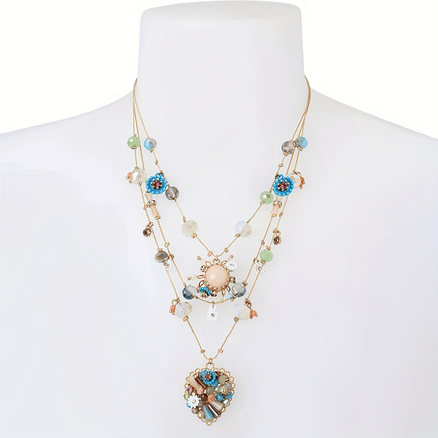 TEMU 925 Sterling Silver, Pure Handmade Love Beaded Necklace, Accessories, Jewelry For Women, Teen Trendy Stuff, Pendant Inlaid With Natural Stone,