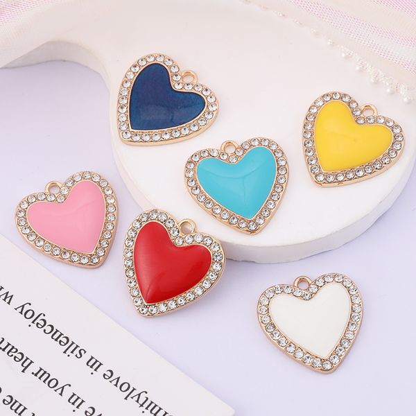 Peach heart diamond alloy pendant accessories, European and American trendy accessories, DIY clothing accessories, necklaces, bags, and pend