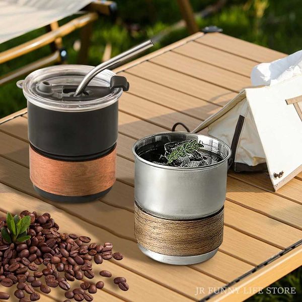 300ML Stainless Steel Cup For Coffee Iced Coffee Cup With Straw Lid Portable Tea Beer Mug For Outdoor Travel Camping DrinkwareCL240809