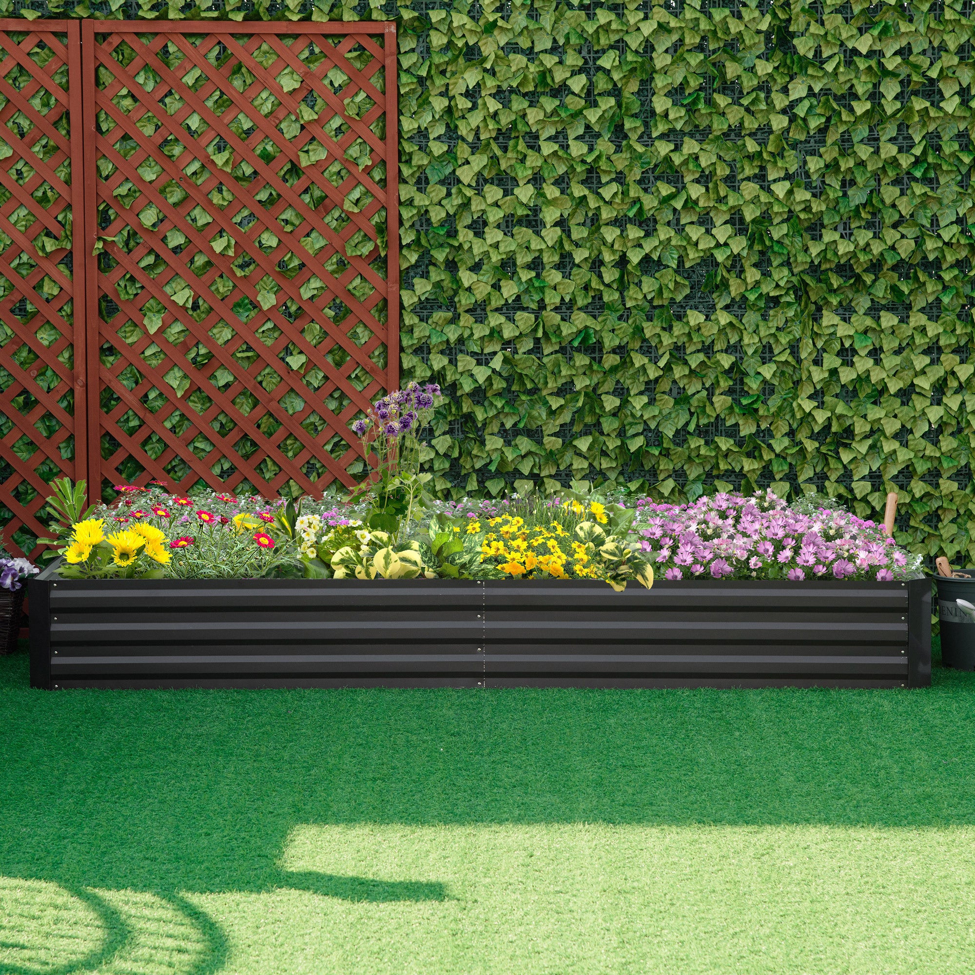 TEMU Outsunny Galvanized Raised Garden Bed, 8' X 3' X 1' Metal Planter Box, For Growing Vegetables, Flowers, Herbs, Succulents, Gray