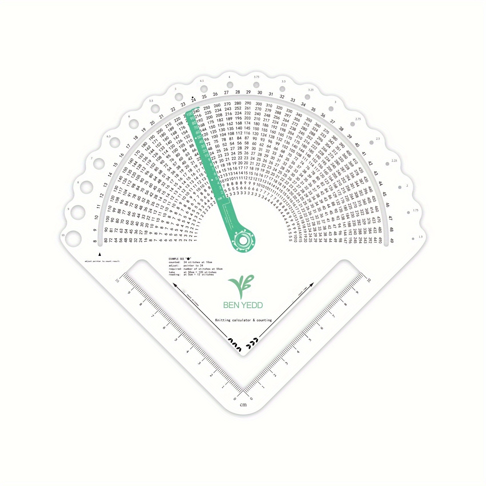 TEMU Fan-shaped Knitting Density Calculator Tool, White - Needle Counting Aid For Sample Calculations
