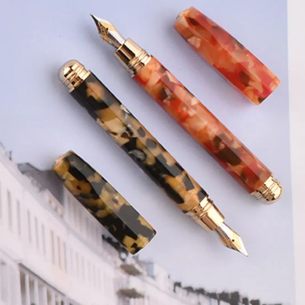 Fountain Pens Fuliwen Special Marble Celluloid Pen Rhombus Beautiful Ice Flower M Nib Writing Gift For Business 230927