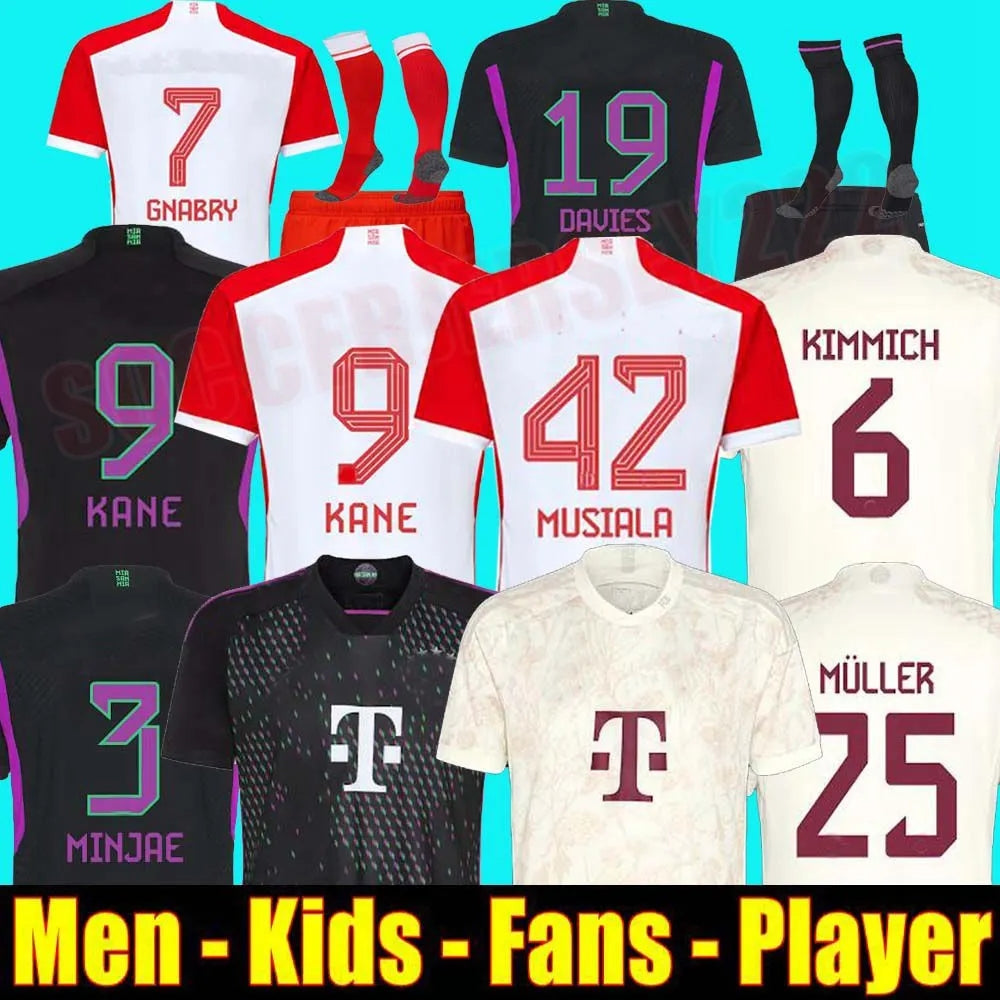 Bayern Soccer Jerseys 23 24 Munich Soccer Sets Kane SANE KIMMICH MUNICH MULLER DAVIES COMAN Men Kids KitNEUER DE LIGT SANE 2023 2024 Football Shirts