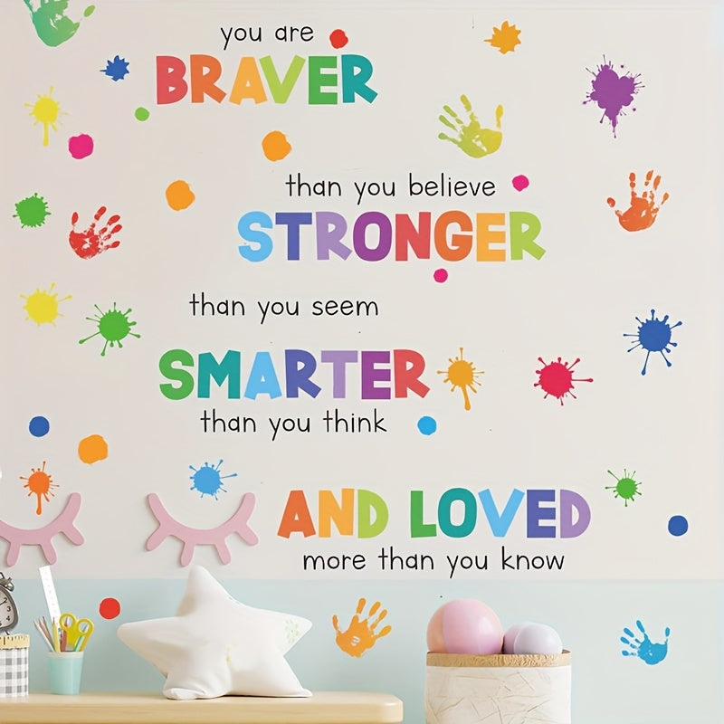 TEMU Removable Motivational Wall Stickers With Positive Affirmations - Colorful Room & Classroom Decals, Pvc Glossy - Phrases (you Are Brave, Strong,