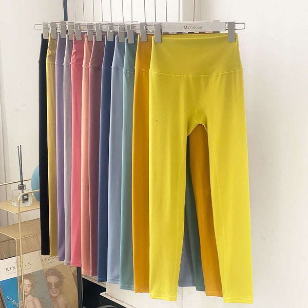 Lycra fabric Solid Color Women yoga pants High Waist Gym Wear Leggings Elastic Fitness Lady Outdoor Sports Trousers