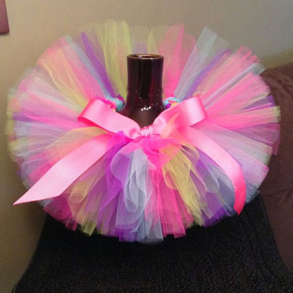 Multicolor Baby Girls Tutu Infant 100% Handmade Fluffy Ballet Dance Tutus Pettiskirts with Ribbon Bow Kids Party Skirts L2405