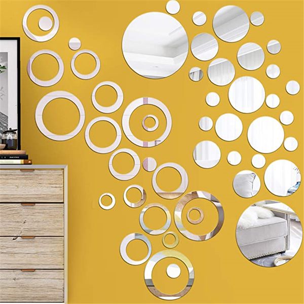 Wall Stickers 3D Mirror Love Round Acrylic DIY TV Background Living Room Bedroom Decoration 230422