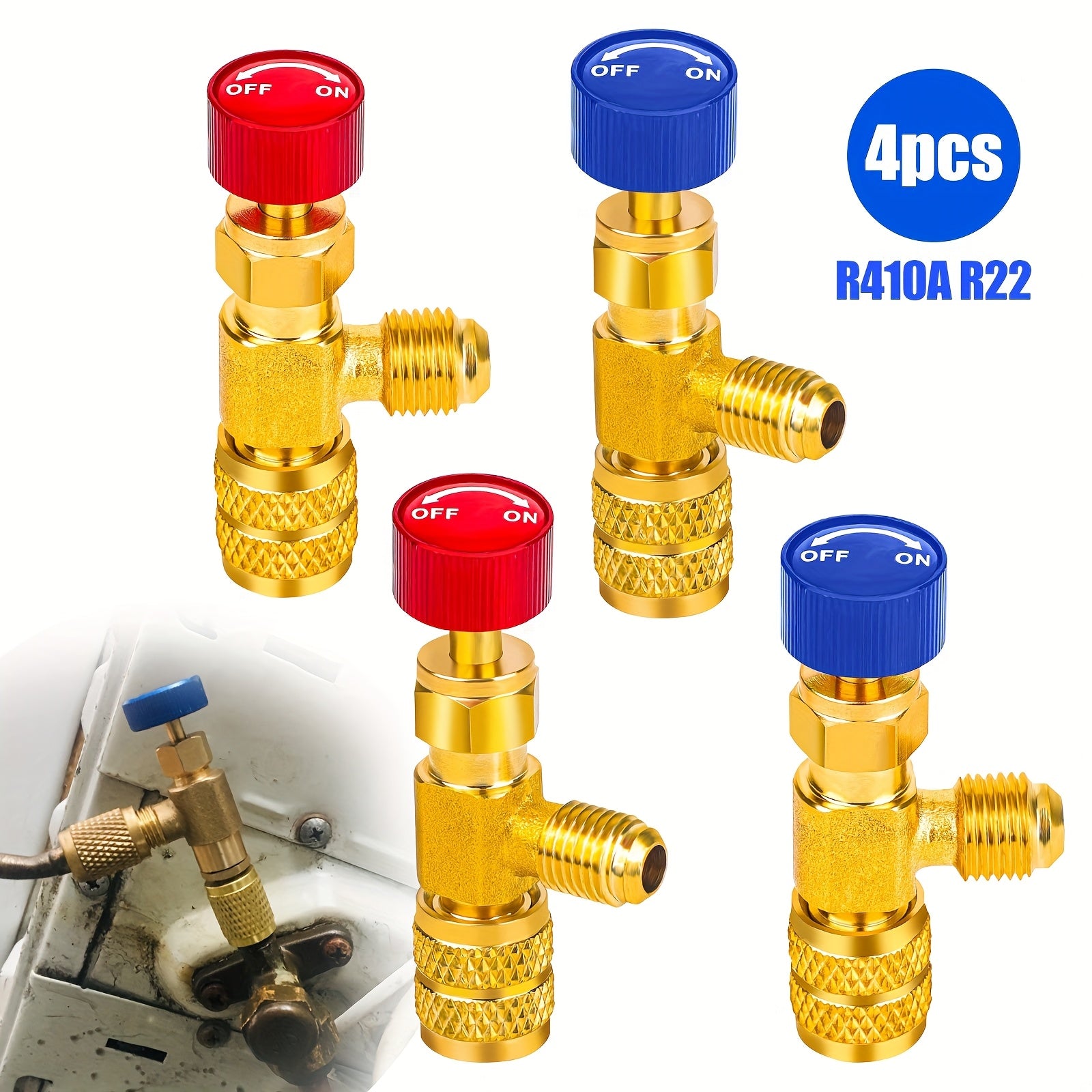 TEMU 4pcs Air Conditioner Refrigerant Switch Set - R22 R410a Adapter Connectors, Brass Fittings For Repair And Maintenance