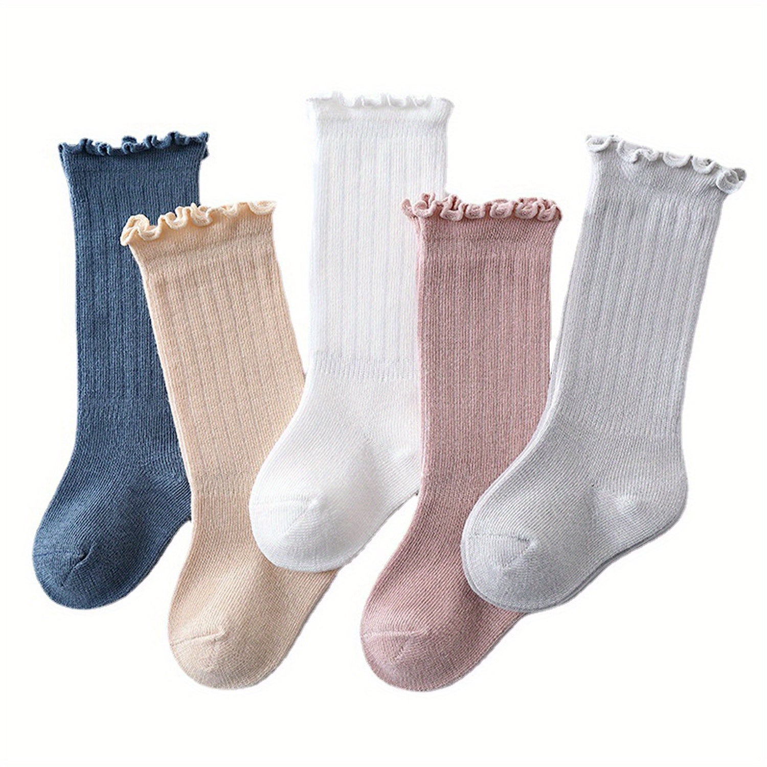 TEMU 5pairs Baby Girls Knee-high Socks For Newborn Infants, Pure Uniform Stockings, Warm Boys And Girls Mid-tube Socks, Children's Knee Socks