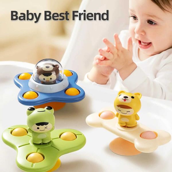 Spinning Top Suction Cup Spinner Baby Toy for 1 2 3 Year Boys Girls Hand Fidget Spinner Sensory Toys Stress Relief Baby Games Rotating Rattl