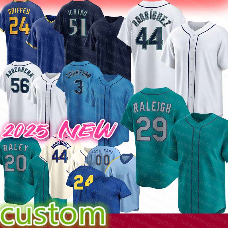 Julio Rodriguez Cal Raleigh Baseball Jerseys Ken Griffey Jr. Ichiro Suzuki Randy Arozarena J.P. Crawford Luke Raley Logan Gilbert Andres Munoz Dylan