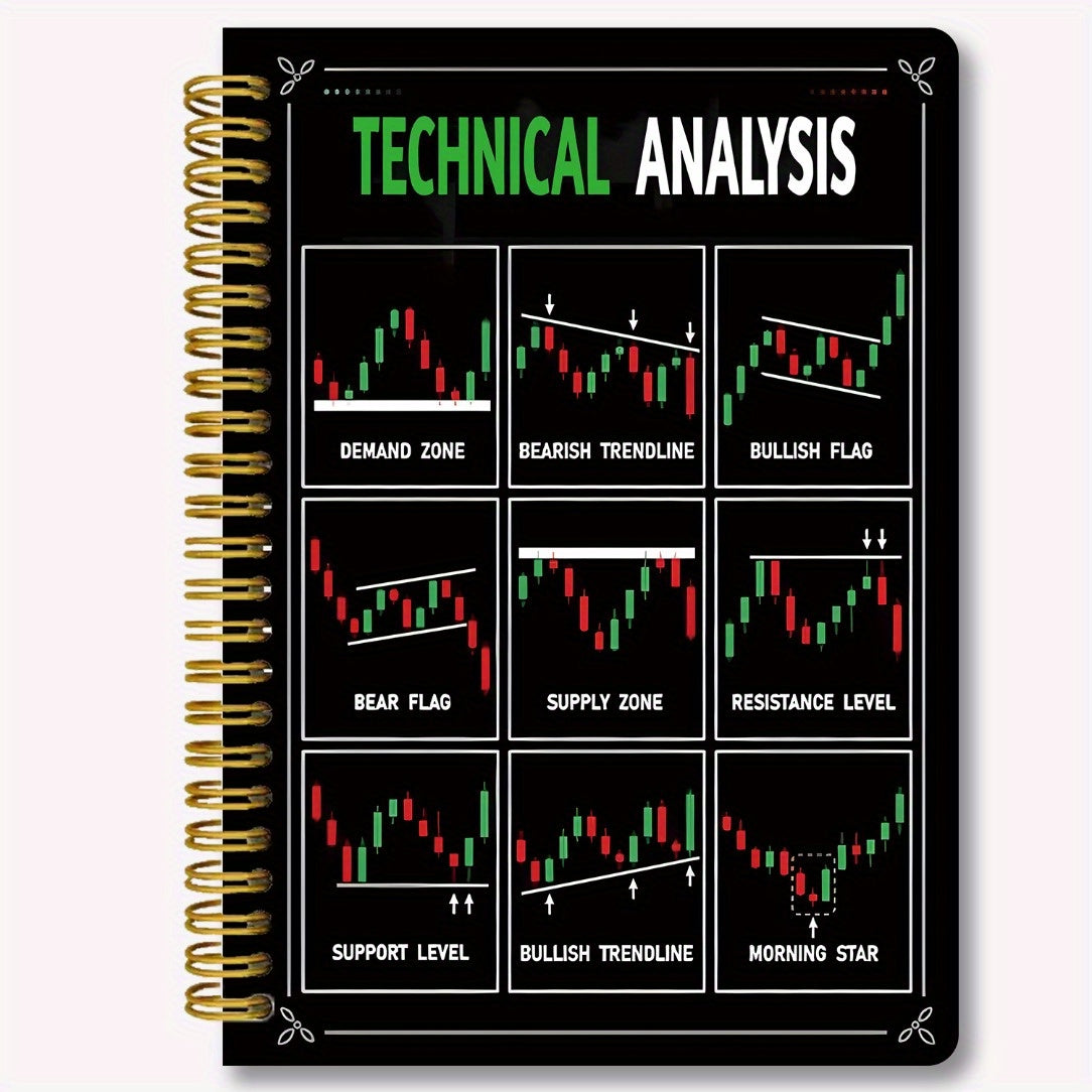 TEMU Stock Trading A5 Spiral Notebook - Thick Cover Design, 50 Pages With Technical Templates (resistance-support Levels, Flags- Trends) - 5.5x8.3