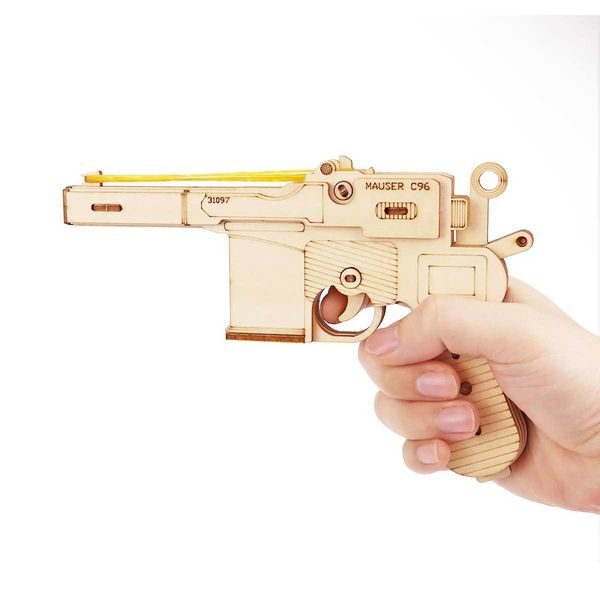 C96 Broom Rubber Gun Toy 3D Wooden Puzzle Set Mechanical Model Laser Cutting Building Assembly Toy Brain Teaser X241122