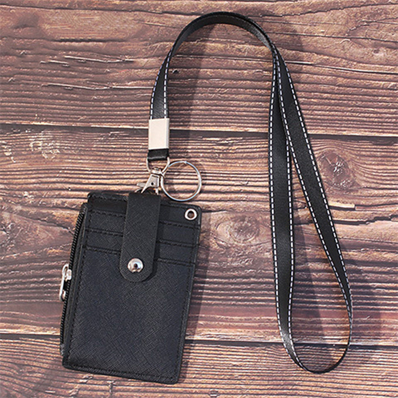 PU Leather Business Work Card Badge Holders Case Hanging Neck Lanyards ID Chest Cards Covers Buckle Office Supplies