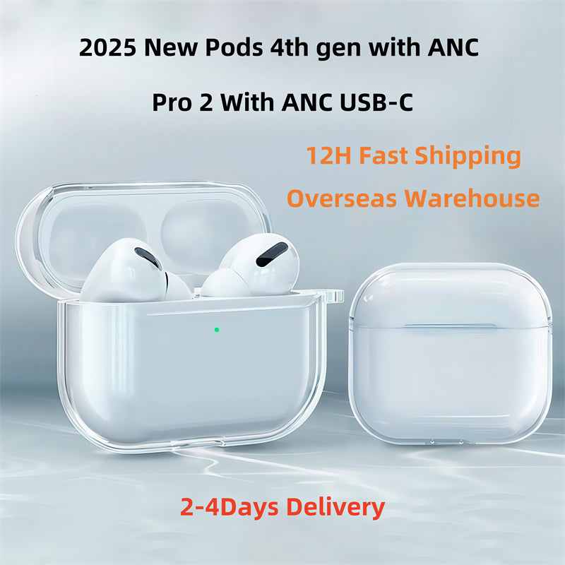 2025 NEW ANC For Airpods Pro 2 3 4 AirPods 4 Earphones Airpod Bluetooth Headphone Accessories Solid Silicone Cute Protective Case Apple Wireless Cha