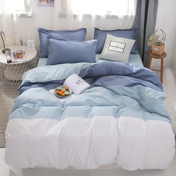 Bedding Sets Blue White Set Boys Girls Queen Double Size Bed en Plain Reactive Printed Single Quilt Cover Flat Sheet Pillowcase 231023