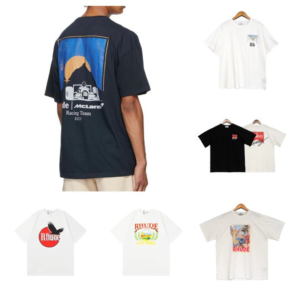 New Rhude Luxury Brand Rhude Shirt Men T Shirts Designer Men Shirt Men Shorts Print White Black S M L XL Street Cotton Fashion Youth Mens Ts