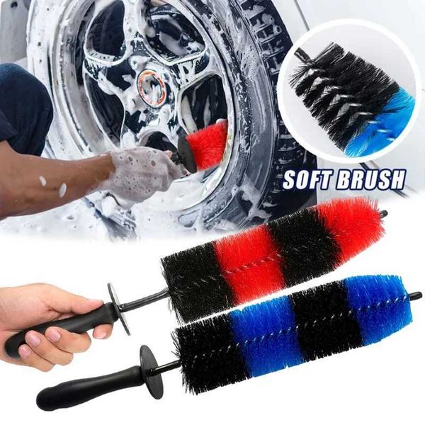 Car Wheel Cleaning Brush Long Handle Blue Black Red Car Wheel Rim Hub Cleaning Brush Tire Detail Brush Auto Motorcycle Wash Tool Y240902