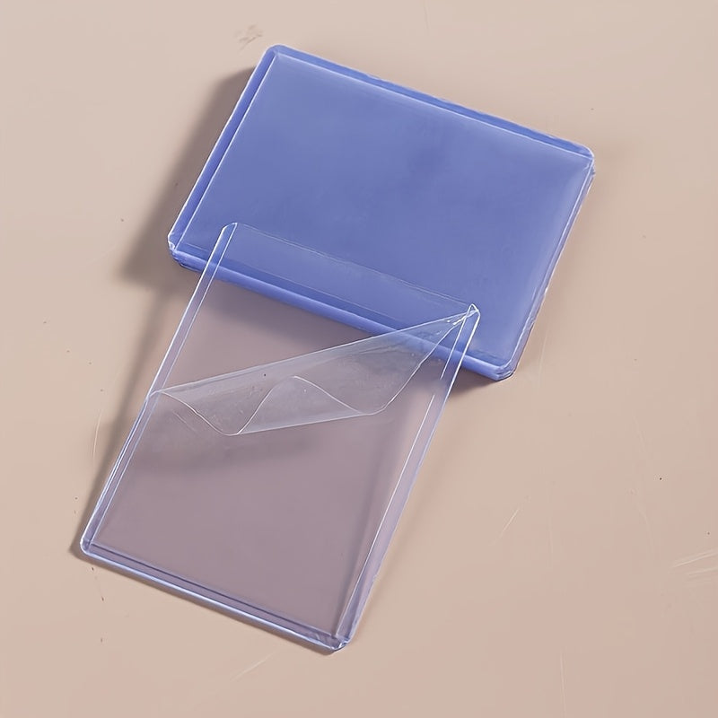 TEMU 10pcs Durable Pvc Trading Card Sleeve, 35pt Transparent Blue Protective Box, Suitable For Sports, Gaming, And Collectible Cards, Waterproof,