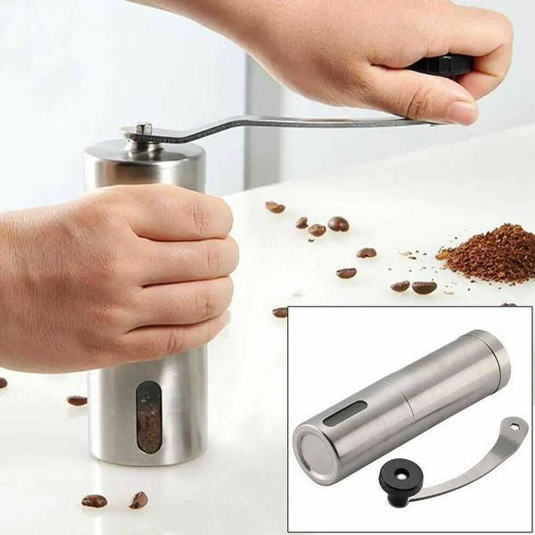 Manual coffee grinder; Ceramic burr coffee bean grinder; Portable manual mill fashionable coffee bean salt pepper Sp stainless steel Ste Y25