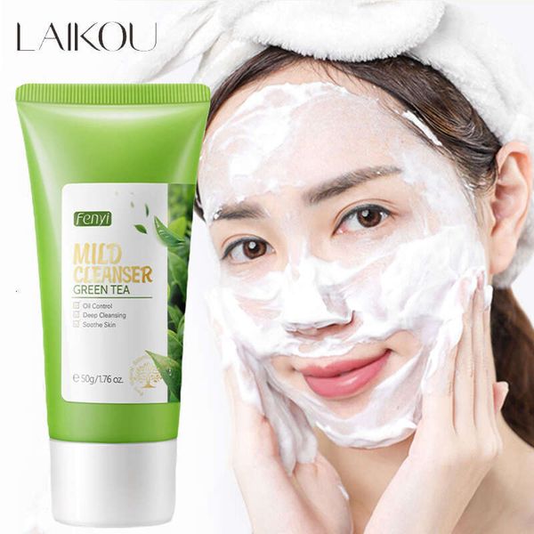 50g Green Tea Facial Cleanser Natural Plants Deep Cleansing Oil-Control Moisturizing Brighten Soften Dense Foam Skin Care