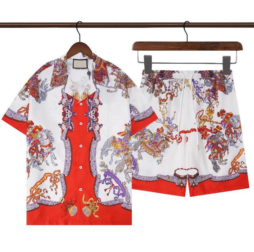 Men&#039;s Tracksuits Summer Casual Short Shirts Beach Pants 2 Pieces Set Fashion Letters Flowers Print Cotton T-shirt Designer Brand Spring Mens Cl