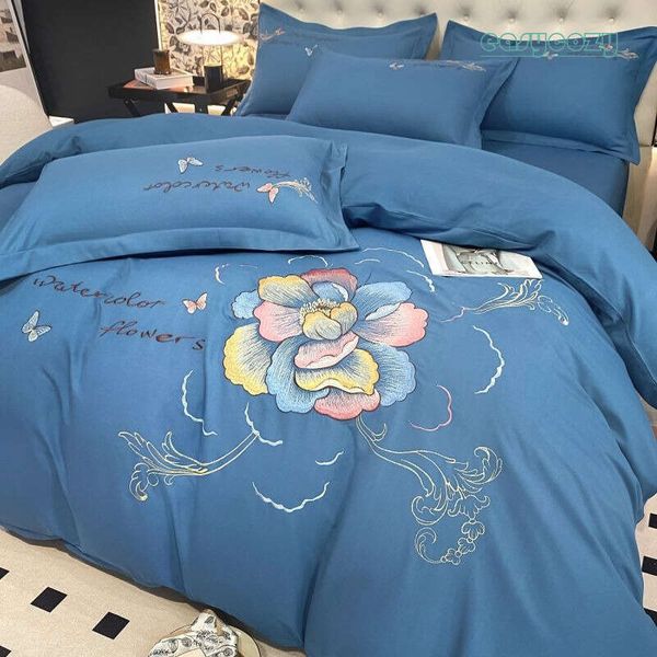 New Washed Cotton Bedding Set Sheet Four-piece Set Advanced Embroidered Quilt Cover Simple Three-piece Set Bed Sheet 535