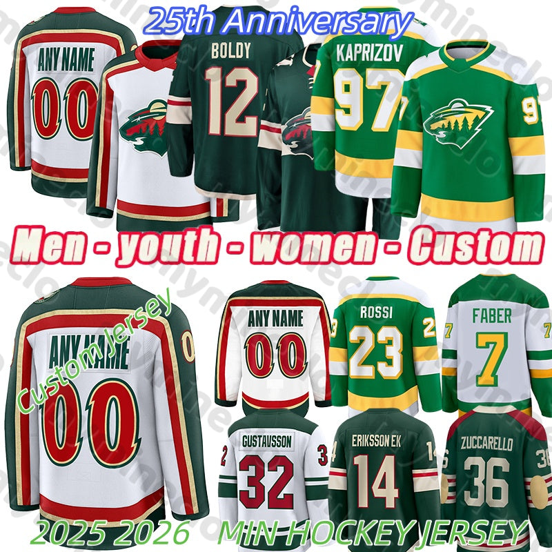 MIN wild new 25th Anniversary hockey jerseys Kaprizov Zuccarello Boldy Faber Fleury jerseys Eriksson Ryan Hartman Brock Marco Rossi Reverse 2025 men