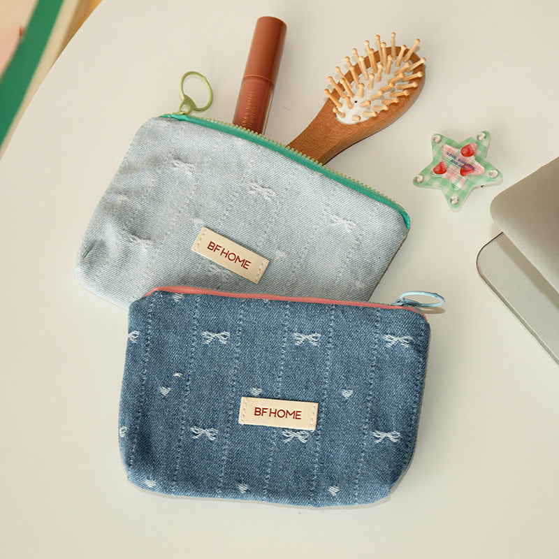 CH227M Portable storage bag denim cosmetic bag texture portable travel mini lipstick card bag high value canvas bag for women