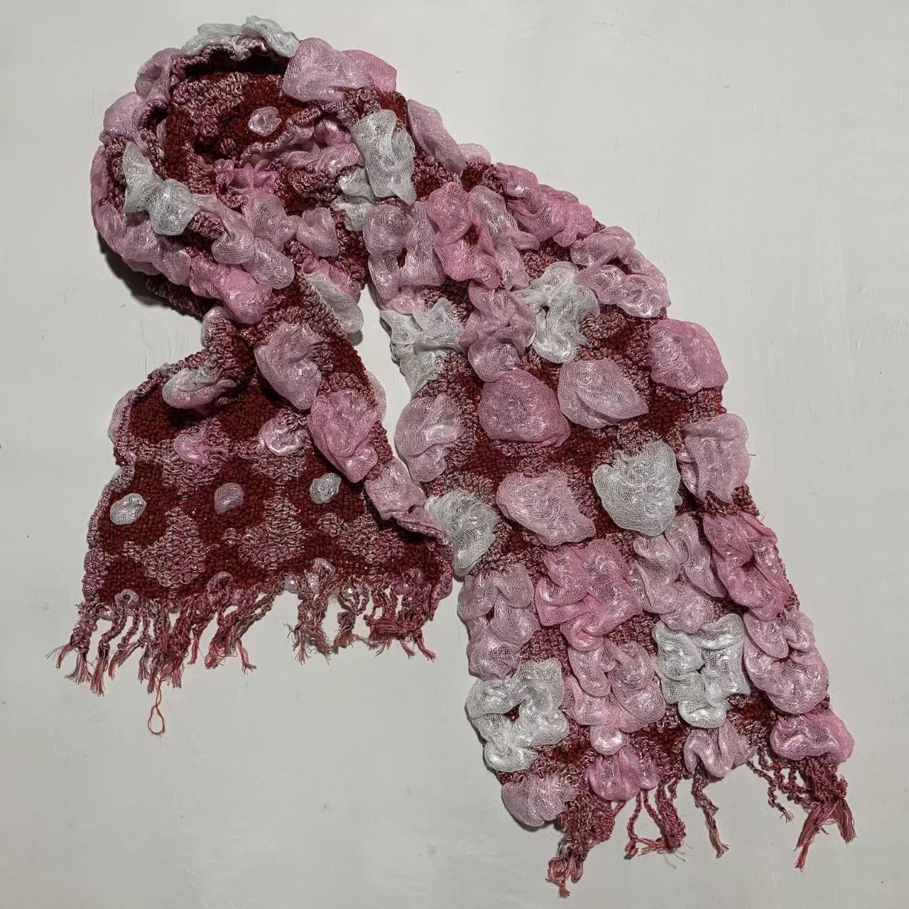 T417 new autumn and winter all-match ethnic cashew silk scarf tassel bubble scarf cotton and linen scarf