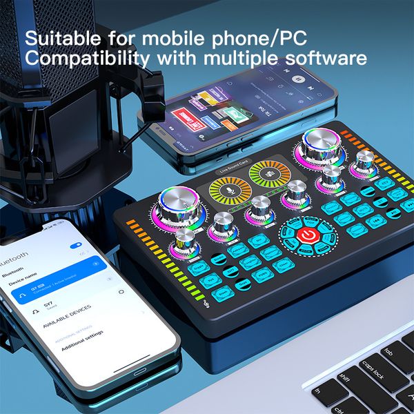 Q7 Live Sound Card Sound Mixer Podcast Karaoke Home Studio Record Professional Soundcard Bluetooth Microphone Mixer Voice Change