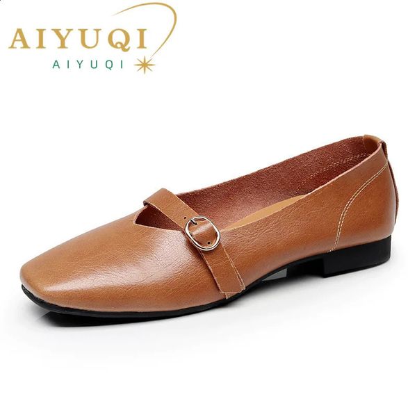 Aiyuqi Sapatos planos femininos 2024 Spring Shoes de couro genuíno