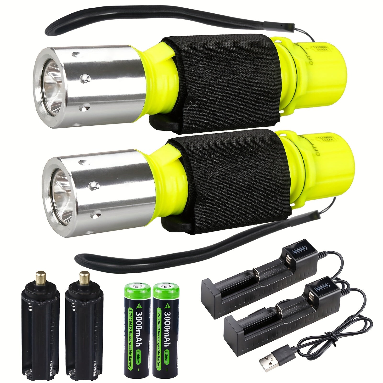 TEMU 2pack Scuba Diving Flashlight With Rechargeable 18650 Battery And Usb Charger, 3modes Diving Flashlight For Snorkeling-caving-outdoor Activities