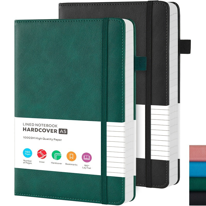 TEMU 2 Pack Lined Journal Notebook, A5 Hardcover Notebook With 100gsm Thick Paper, No Bleed, Leather Journal For Women- Men Writing Work, For Office