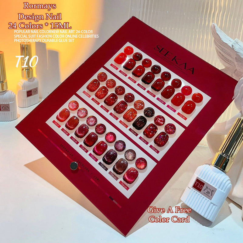 Rormays New Cherry Solid Cat&#039;s Eye gel Polishing 24PCS Mixed Clearcoat Chip Diamond Durable Red UV Primer Nail Cat&#039;s Eye Salon Factory Who