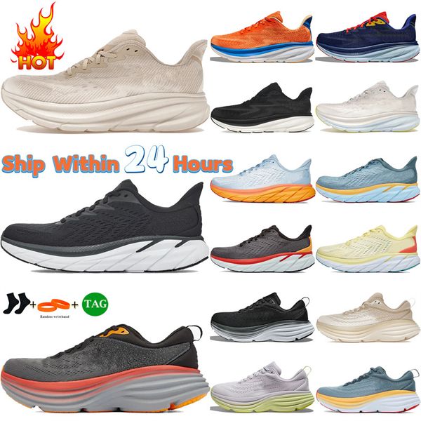 Designer outdoor shoes for men Clifton 8 9 womens platform running sneakers triple black white Shifting Sand Bellwether Blue yellow pear men